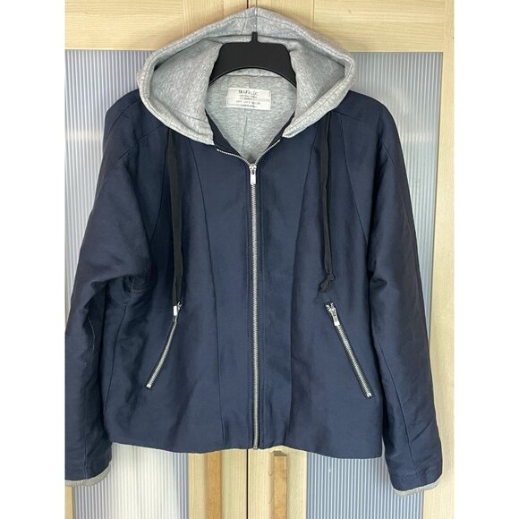 Zara Jackets & Blazers - Zara Trafaluc Blue Moto Jacket Sz S Hoodie Casual Travel Bomber Streetwear
